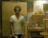 Ted Seth Jacobs Paintings - Self Portrait with canvas by Jacob Collins